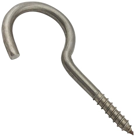 Schraubhaken mit Holzgewinde - 5 x 80 mm - (10 Stück) - Wandhaken | Wäscheleinenhaken | gebogen | rostfrei - (Gewindelänge: 2