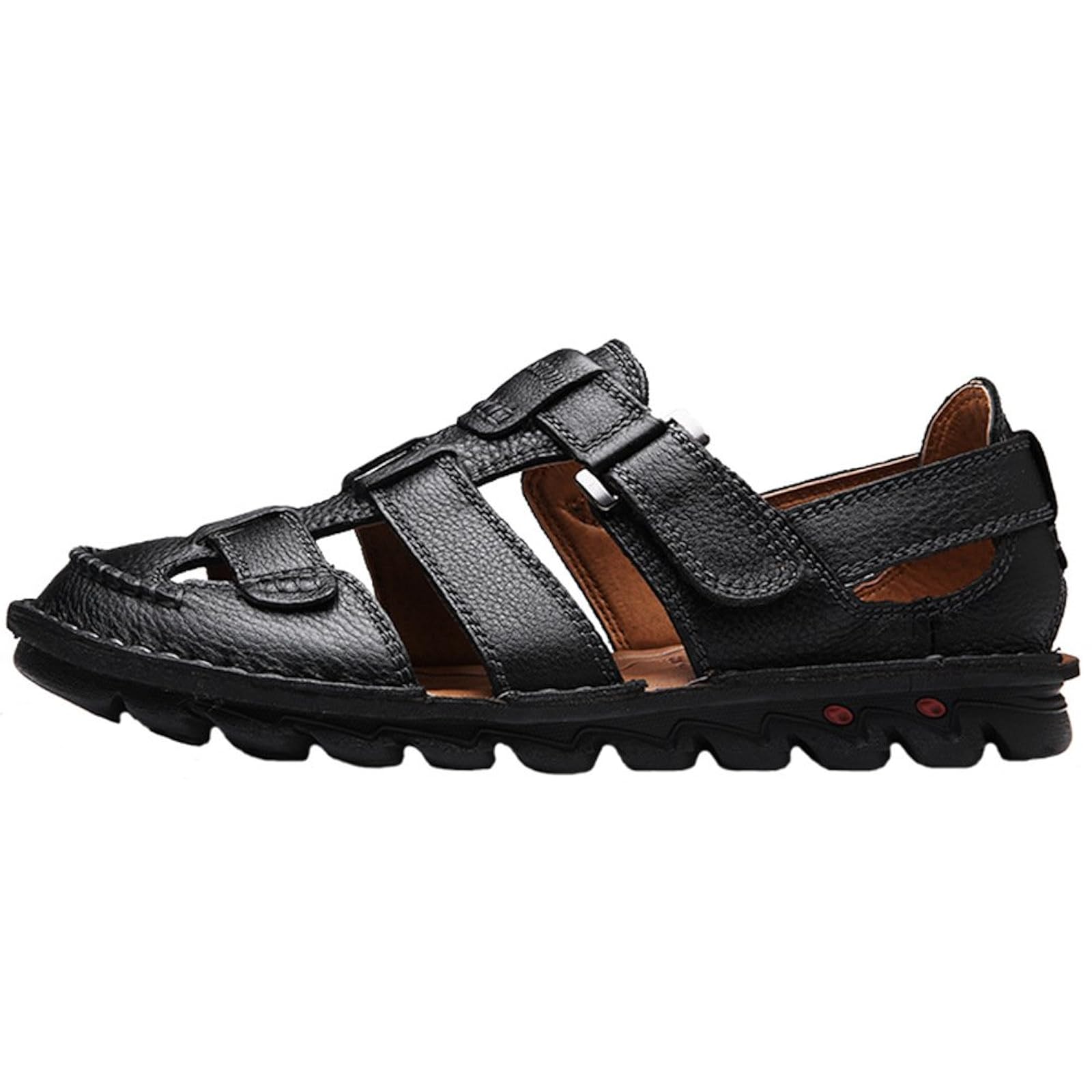 JIONS Closed Toe Leather Fisherman Mens Sandals