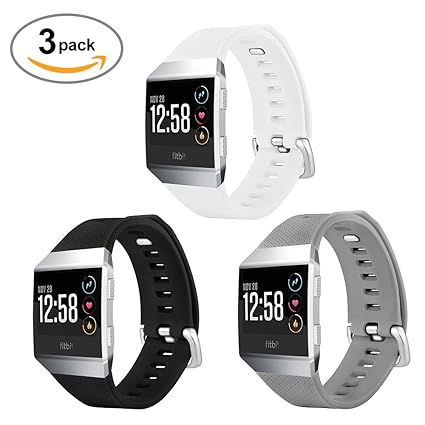 TUJUIO Silicone Sport Watch Band New Replacement Soft Lightweight Replacement Band for Fitbit Ionic Smartwatch 3 Pack (Black/White/Gray)