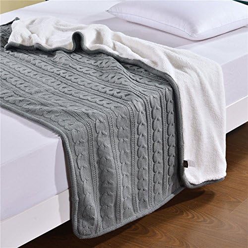 MisDress Cable Knit Sherpa Throw Blanket Thick and Reversible Fleece Sweater Blanket Super Soft Cozy Sofa\Couch\Air Conditioning Blankets Grey 47"x71"
