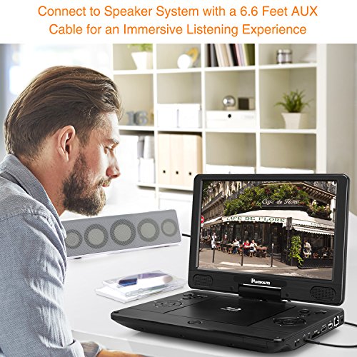 12" Portable Blu Ray Player Support A Region Blue Ray Disc, Region Free DVD, HDMI Out, Sync Screen, 1080P Video, Last Memory, AV in, USB SD, Dolby Audio - NAVISKAUTO