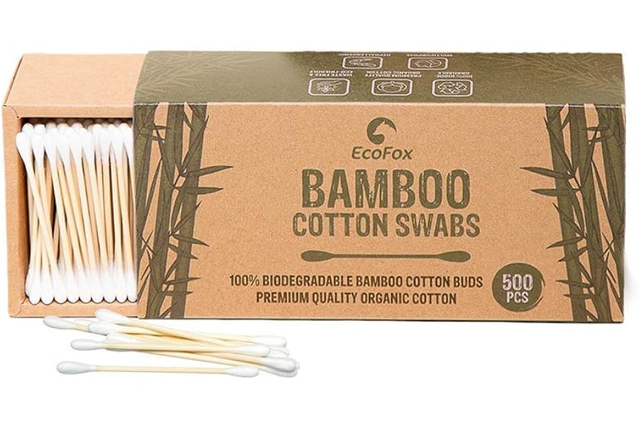 Bamboo Cotton Swabs 500 Count | Compostable & Pure Cotton Buds | Double Tipped Sticks | Made with Plant-Sourced Materials | Perfect for Makeup & Nail Applications, Arts & Crafts, Removing Dust & Dirt…