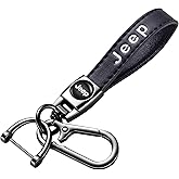 Genuine Leather car Keychain Suit for Jeep Wrangler Compass Cherokee Renegade Patriot Grand Commander Men's and Women's Key chains Keyring Lanyard Accessories Family Present Black
