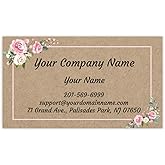 Custom Premium Business Cards 100 pcs Full color - Printed on 16pt(350gsm) or14pt (308gsm) Classic matte paper, Made in The USA (Kraft-Floral)