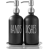 Dish Soap Dispenser, Hand Soap Dispenser Thick Glass, for Kitchen Sink, 304 Stainless Steel Pump, Kitchen Bathroom(2 Black)