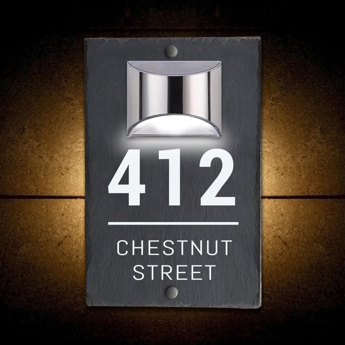 Plaques & Wall Art - Personalized Modern Slate Stone Solar House Numbers Sign for outside, Custom Led Light Home Address Numbers Plaque, Solar Powered Lighted House Numbers Sign, Light Address Sign for Houses/Yard