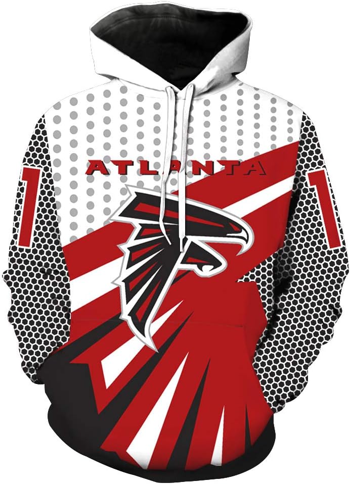 Icer Brands NFL Mens Team Logo Long Sleeve Hoodie Pullover Sweatshirt Tie Neck