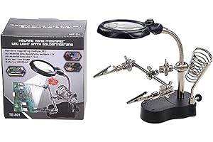 Magnifying Glass Soldering Station, 4X Acrylic Lens with 2 LEDs for Electronic Soldering Modeling Repair, Adjustable Support