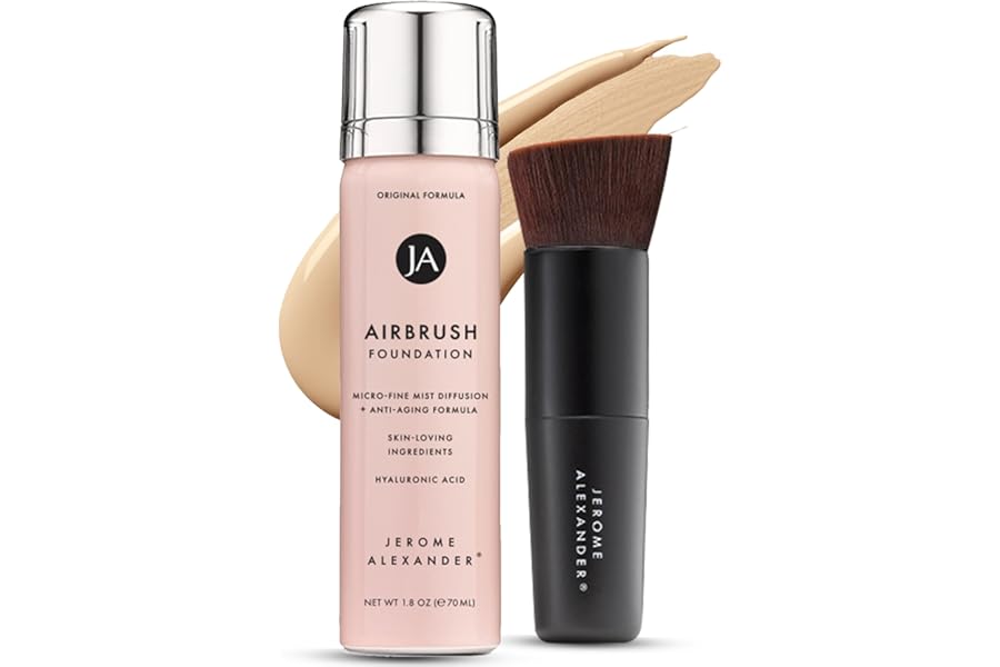 Jerome Alexander MagicMinerals AirBrush Foundation – 2 Piece Set with Airbrush Foundation and Kabuki Brush – Spray Makeup with Anti-aging Ingredients for Smooth Radiant Skin – Light Medium