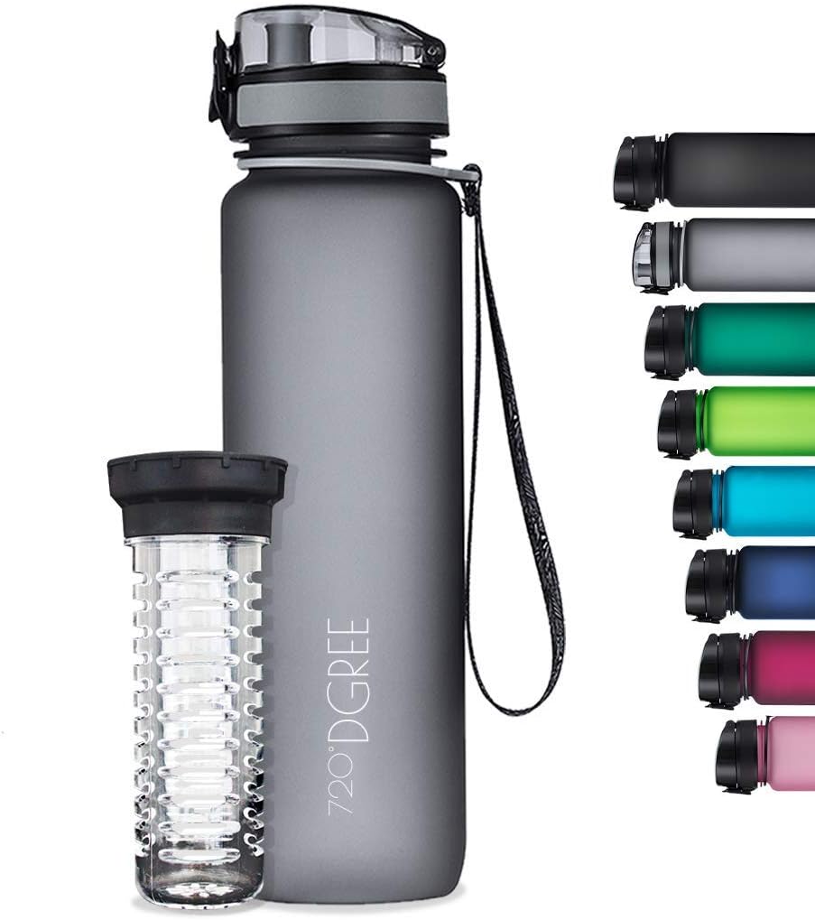 720°DGREE Trinkflasche “uberBottle“ softTouch +Früchtebehälter - 1L - BPA-Frei - Wasserflasche für Uni, Sport, Fitness, Fahrrad, Outdoor - Sportflasche aus Tritan - Leicht, Bruchsicher, Nachhaltig
