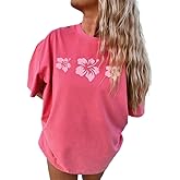 Vintage Oversized Flower Graphic Tees Cute Surfboard Palm Baggy T-Shirts Summer Preppy Beach Tops Teen Girls Clothes