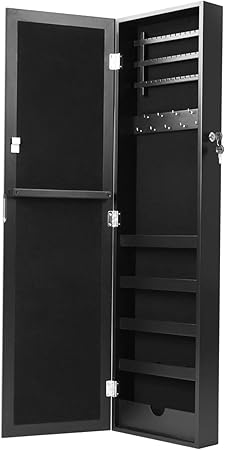 En Blanc Ou Noir Murale Rangement Avec Miroir Organiseur Armoire A Bijoux Avec Miroir Verrouillable Avec Ou Sans Led Noir Sans Led 31 X 106 X 9 Cm Armoires Bijoux