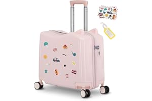 SMILESUN 20" Ride-On Travel Suitcase for Kids, Cute Ear Toddler Carry on Luggage with Spinner Wheels, Children Rolling Trolly Luggage with Combination Lock (Pink)