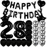 ZSNWGZ Sweet 28th Birthday Decorations Party Supplies,Black Number 28 Balloons,28th Foil Mylar Balloons Latex Balloon Decoration,Great 28th Birthday for Girls,Women,Men,Photo Props