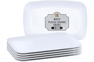 R-kay 6 Pack White Serving Tray - 12.75 x 8.25 Trays for Serving Food - Heavy Duty Platters for Party - Premium
