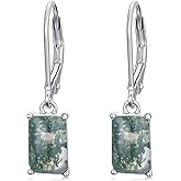 Natural Moss Agate Earrings For Women, 925 Sterling Silver Dangle Earrings With Green Moss Leverback Dangling Earrings Moss Agate Jewelry