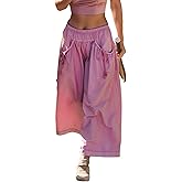 Wyeysyt Womens Wide Leg Track Pants Loose Drawstring Elastic Waist Capri Hiking Baggy Pants with Pockets