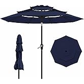 Tobeos 9FT 3 Tiers Patio Umbrella With Auto Tilt And Crank, Outdoor Table Market Umbrella with 8 Sturdy Ribs for Garden, Lawn, Deck, Backyard and Pool