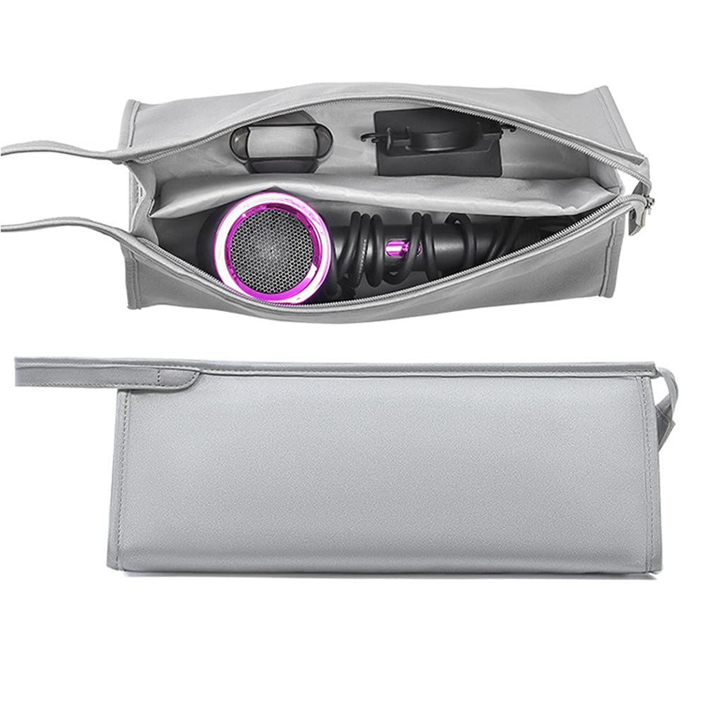 Hosoncovy PU Leather Travel Case Carrying Case Storage Bag Protective Case for Dyson Supersonic Hair Dryer for Dyson Airwrap Styler (Silver)
