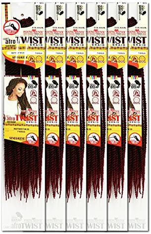 [6 Packs Deal!] Inspire Beyonce Braid Style-Senegalese Afro Twist Braid 20"~22", Medium Size, 28 Strands-Kanekalon&amp;Toyokalon -Eve-African Nature Braid (T1B/BURGUNDY)