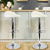 KKTONER PU Leather Round Bar Stool with Back Rest White Adjustable Swivel view 2