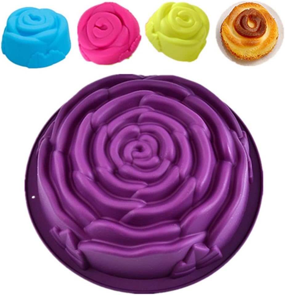 KeepingcooX 24.5 cm Big Rose Flower Birthday Cake Mold Silicone Cake Baking Pan/Silicone Mould for Anniversary Cake, Loaf, Muffin, Brownie, Cheesecake, Tart, Pie, Flan, Plus 4 Small/Mini Rose Moulds