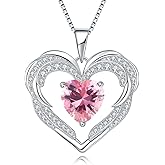 Jurikko Heart Necklaces Valentine's Gift for Women, Birthstone 925 Sterling Silver Angel Wings Love Pendant Necklaces for Women, Jewelry Gifts for Wife, Anniversary, Mother's day