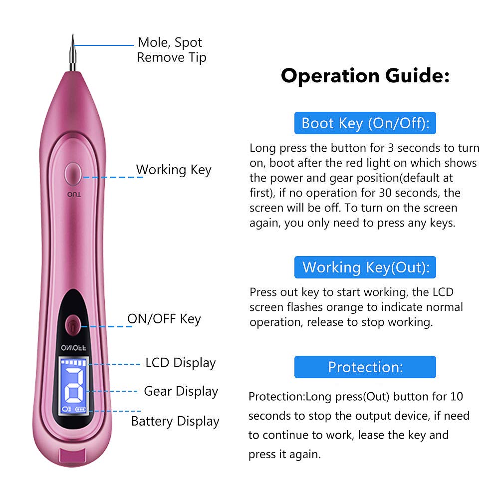 Mole Removal Pen，GoZheec Protable Home & Professional 9 Strength Levels Beauty Pen for Body Facial Freckle Nevus Warts Age Spot Tattoo Remover-Rose Pink and Metallic Red (RosePink)