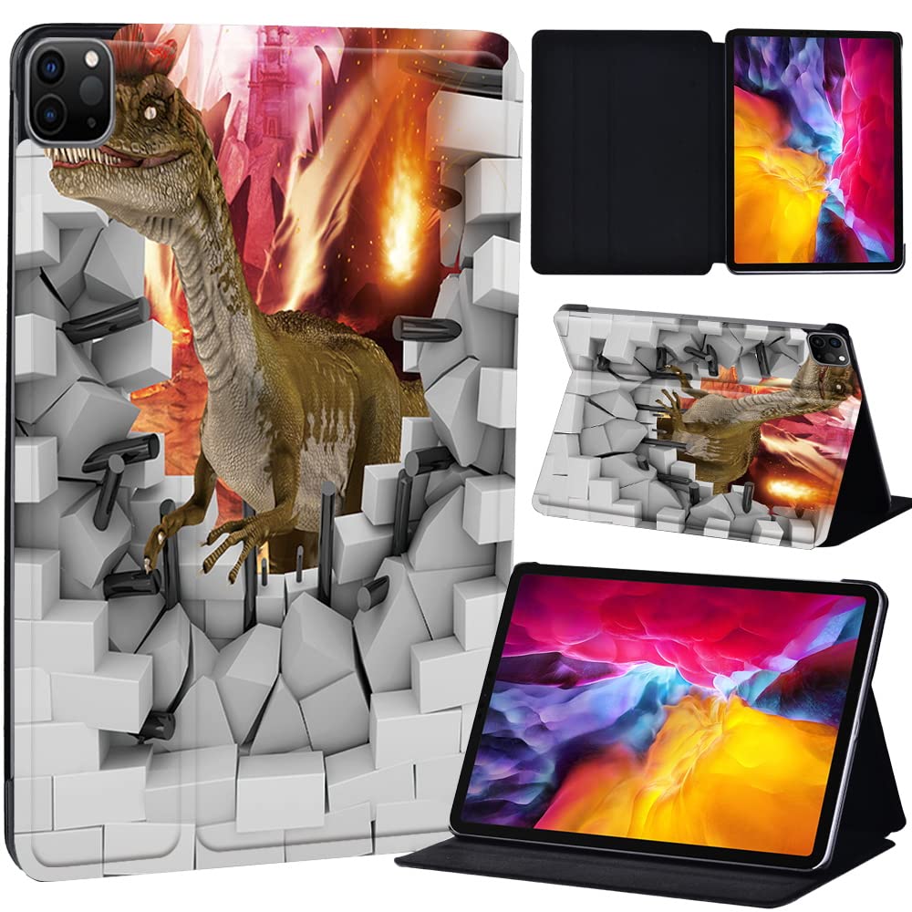 PU Leather + hard shell Ultra slim lightweight Folio Flip Tablet Stand Smart Cover Case Fit iPad Air 4 10.9" (2020) / iPad Pro 11" (2018 2020 2021) (3D art-dinosaur)