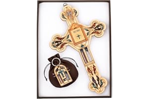 KARMA AND LUCK Ultimate Believer - Multistone Healing Crystals Cross Holy Water Bible Symbols Protection Wooden Wall Blessing Plaque, Bring Calm Peace, Multicolor, 11'' Height