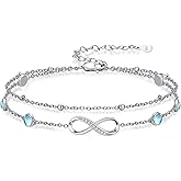 OUTANG Moonstone Anklets for Women 925 Sterling Silver Heart/Infinity Shaped Moonstone Adjustable Layered Foot Bracelet Ladies Jewelry Gifts