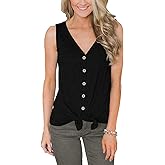 Barlver Women Tie Knot Button Down Shirts Summer Henley Tank Tops Casual Sleeveless Blouse Cotton Tunics Tops