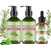 Rosemary Mint Strengthening Shampoo and Conditioner with Hair Oil, Rosemary Hair Treatment Set For Strengthens Hair, Nourish & Smooth for Thin Hair, Reduce Frizz and Hair Loss, Add Shine