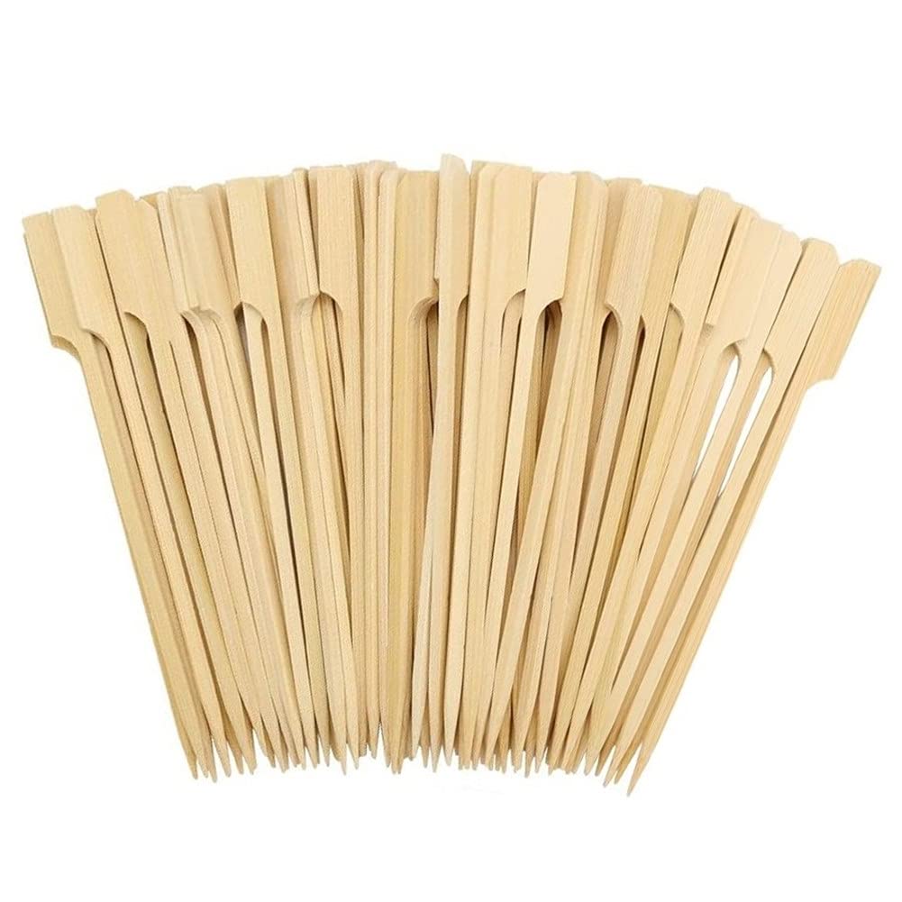 Voarge 100 Pieces Bamboo Paddle Skewers, 9cm Wooden Skewers for Barbecue, Kebabs, Cocktails, Buffet Party