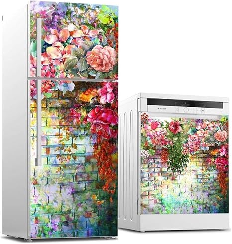 Amazon Hxcok 3dカスタム食器洗い機冷蔵庫コンタクトペーパーフラワーウォールフリーザーデカールフィルムパネルカバーウォールステッカー家の装飾 60x66cm ウォールステッカー オンライン通販