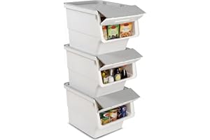 Giantex Plastic Stackable Storage Bins with Lids & Wheels, 3 Pack Open Front Stacking Bins, Organizer Bins for Toys, Pantry, 