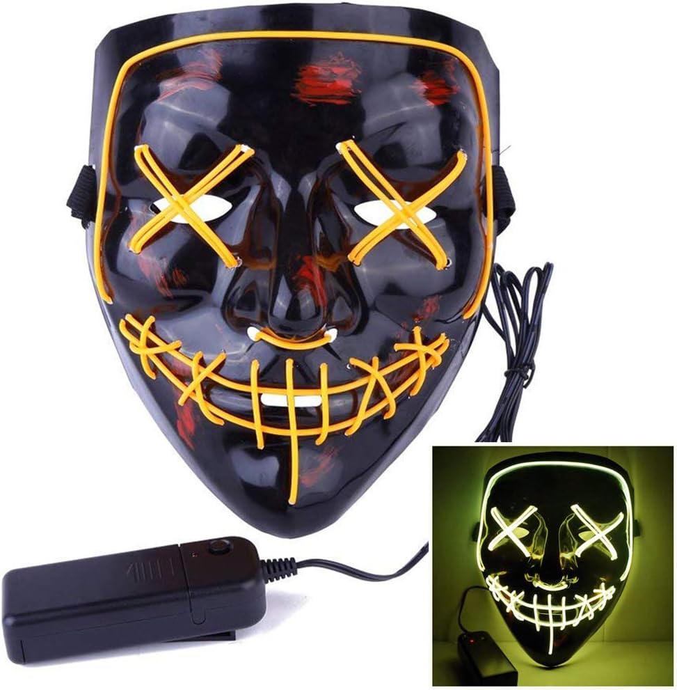 Amazon Yuanshop1 オシャレled光るマスク かっこいい ホラー マスク 仮面 コスプレ 小物 お面 道具 面白い ハロウィン クリスマス 文化祭 仮装 パーティーなど場合に最適 イエロー コスプレ 仮装 通販