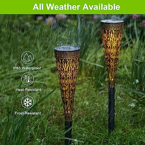 GEARLTIE Solar Lights for Outdoor Garden Pack of 4, 800 mAh Solar Lights for Outdoor Use with Warm/White LED, IP65 Weatherproof Balcony Decoration Garden Metal Lanterns Solar Outdoor Path Patio