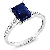 Gem Stone King 10K White Gold Emerald Cut 8X6MM Gemstone Birthstone and White Diamond Engagement Ring | Wedding Anniversary Promise Gold Ring For Women | Available In Size 5-9