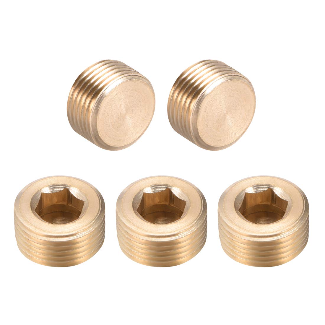 sourcing map Brass Hex Socket Pipe Fitting, G3/8 Male Thread Hose Adapter Connector, for Garden Pipe Pneumatic Solenoid Valve, 5Pcs