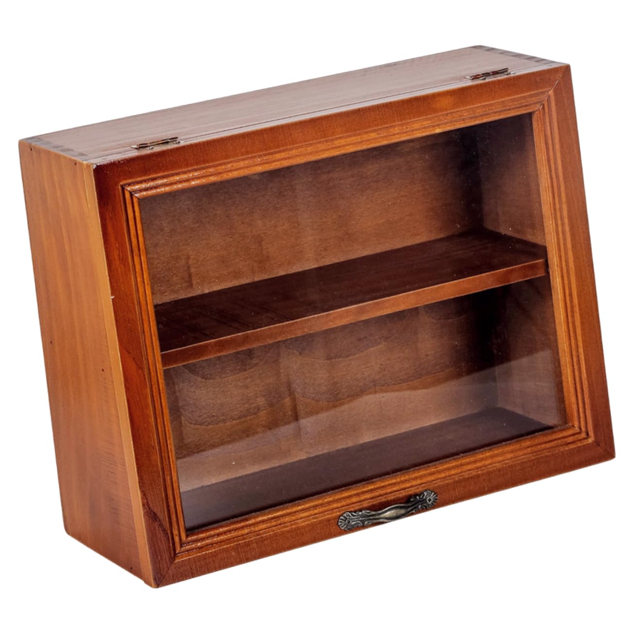 Artibetter Wooden Flip Storage Cabinet Desktop Organizer Small Display Cabinet for Figurines Collectibles Vintage Style Model Display Stand