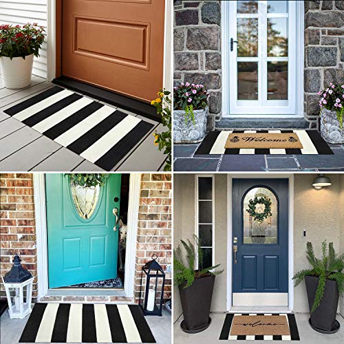 Collive Black and White Outdoor Rug Doormat 24’’ x 35’’, Cotton Woven
