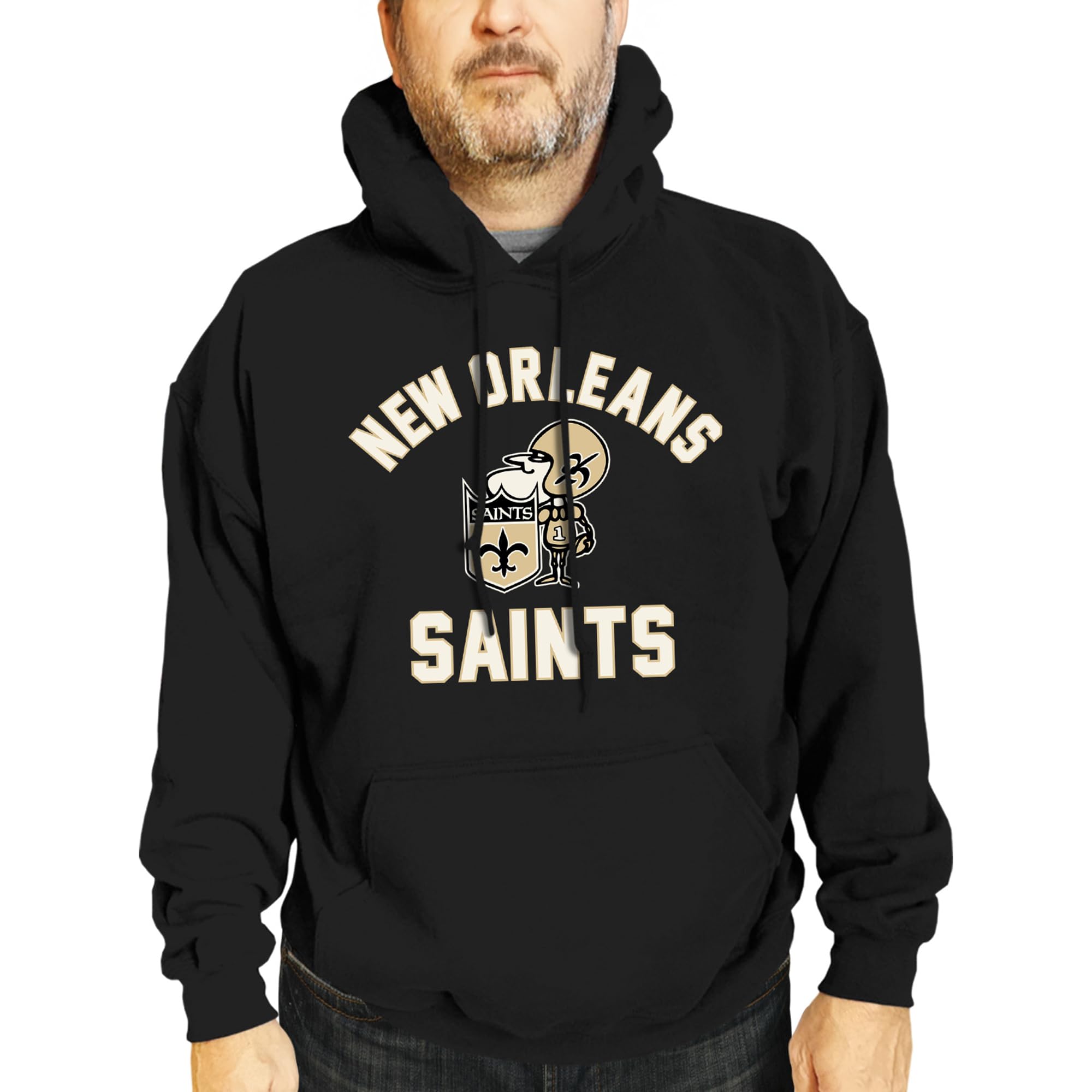 Team Fan Apparel NFL Adult Unisex Retro Gameday Ultra Soft Fleece Hooded Sweatshirt, Officially Licensed Football Hoodie (New Orleans Saints - Black, XXX-Large) Image