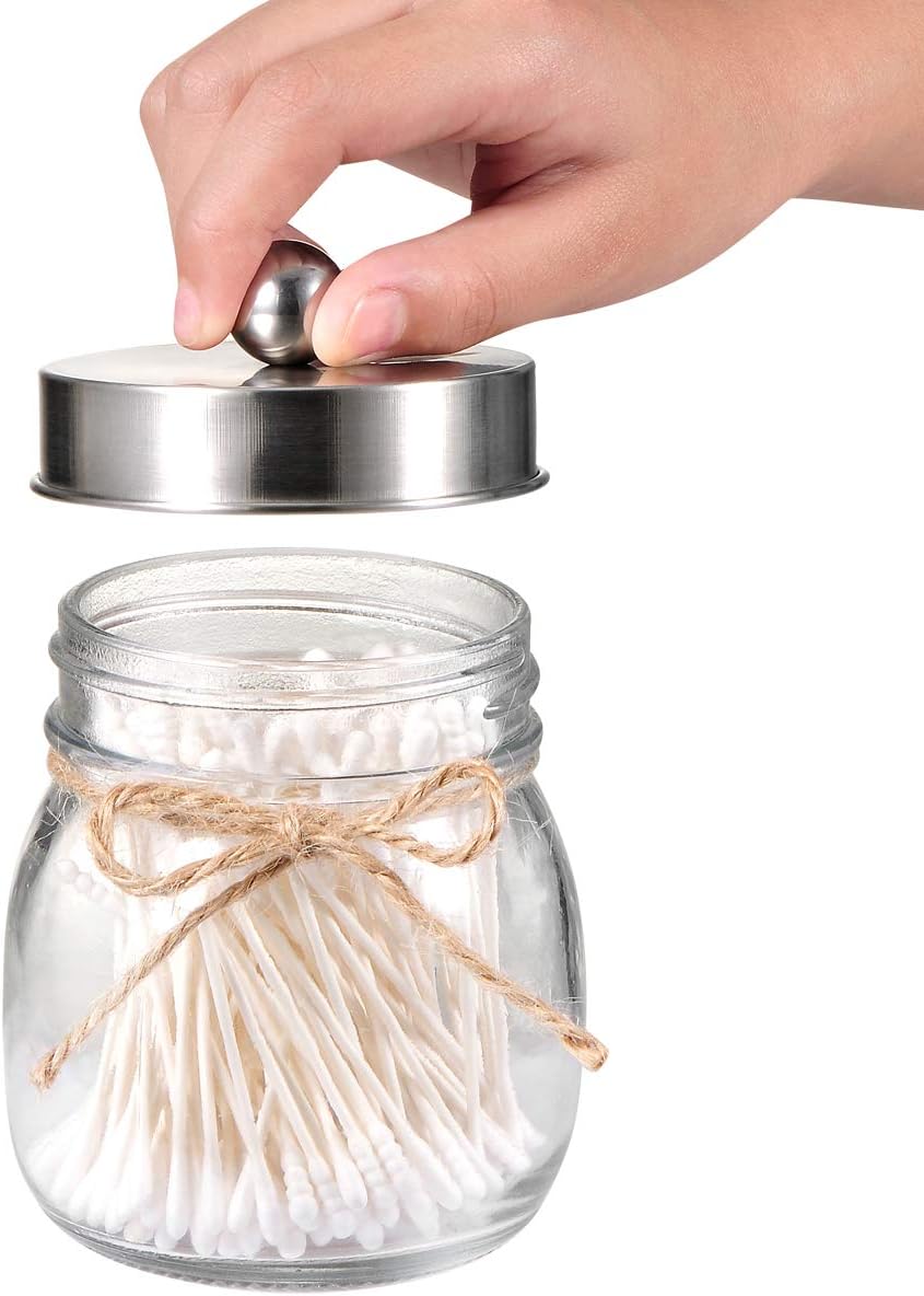Mason Jar Bathroom Accessories Set 4 Pack - Foaming Soap Dispenser&2 Qtip Holders&Toothbrush Holder-Rustic Farmhouse Decor Bathroom Organizer Apothecary Jar Country Countertop (Brushed Nickel): Home & Kitchen