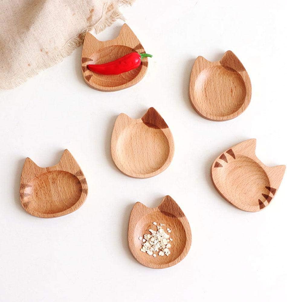 niyin204 Wooden Serving Bowls, Wooden Sauce Plate, Cat Shape Plate Adds Fun To Your Birthday, Housewarming Party, Kids Theme Party Or Any Type Of Special Events In Your Life