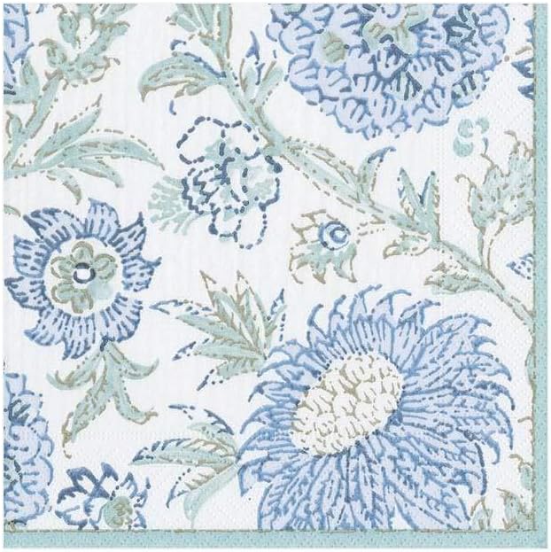 Caspari Aqua, Indiennes Paper Cocktail Napkins, 20 Per Package