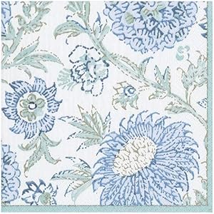 Caspari Aqua, Indiennes Paper Cocktail Napkins, 20 Per Package