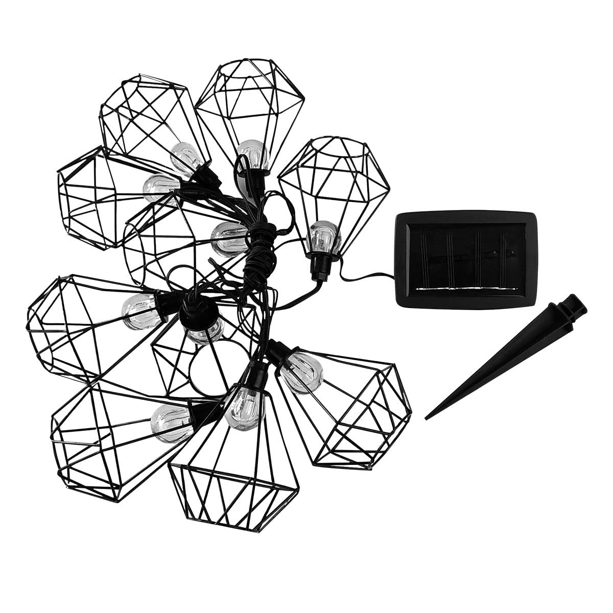Lumi Jardin Guirlande lumineuse cage en métal lumière blanche solaire MILY SOLAR 10 LEDs 200cm, Noir, 200