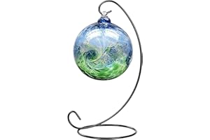 Abom 9in Single Ornament Display Stand, Air Plant Holder, Terrariums Hanger, Black Iron Hanging Hook for Christmas Halloween Decoration, Glass Crystal Witch Ball, Home Wedding, Party Decor(1pcs)