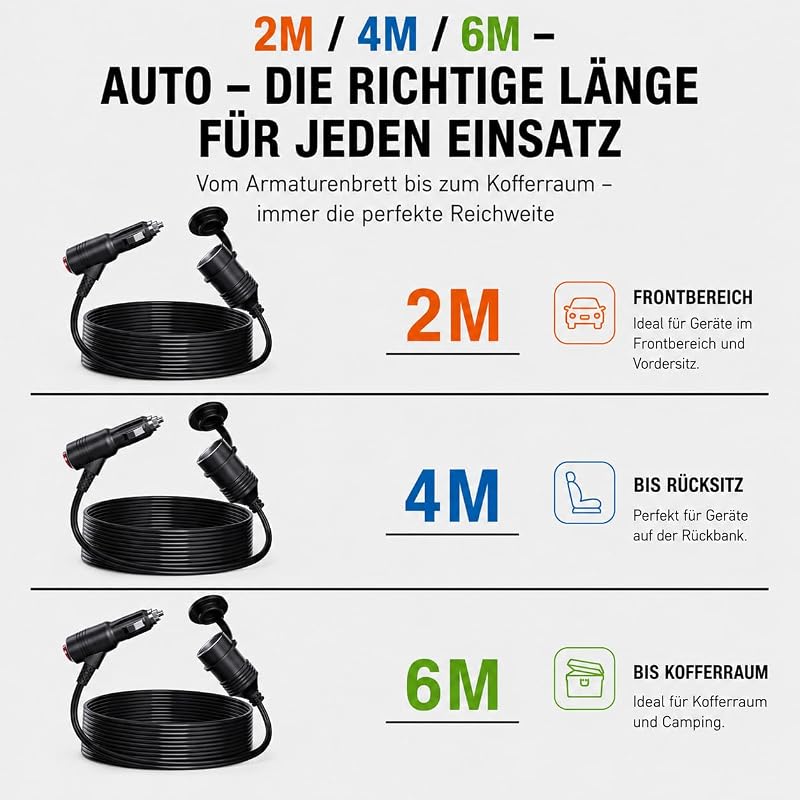 Zigarettenanzünder Verlängerung 12V Verlängerungskabel 2M / 4M / 6M |